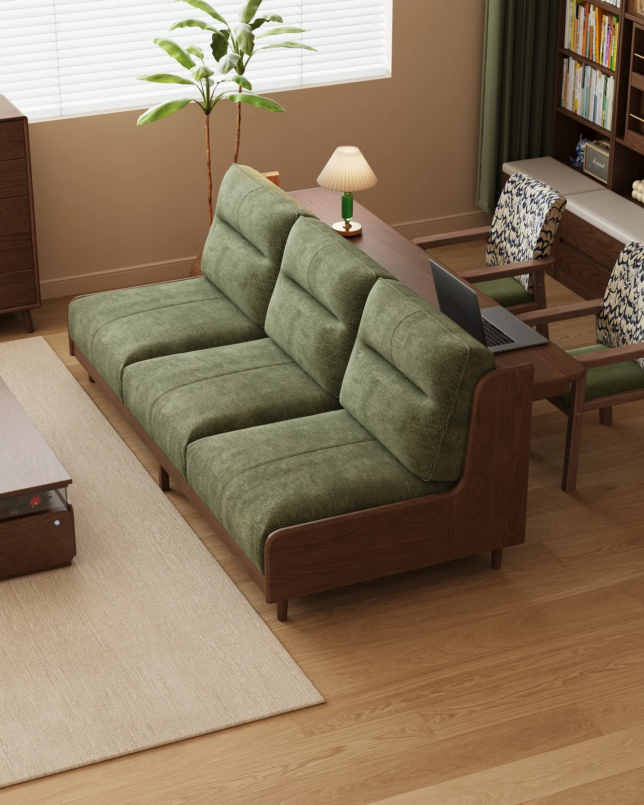 

！@SF801# Modern Living Room Transformed Sofa Set Solid Rubber Wood & White Wax Veneer Frame Chenille Fabric Sponge Filling