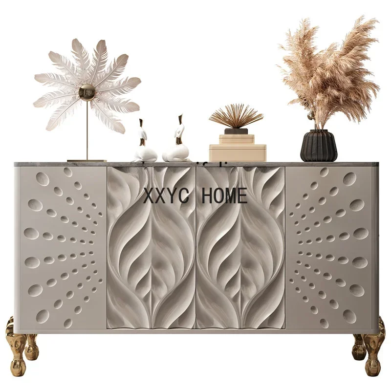 

Italian Solid Wood Stone Plate Entrance Cabinet Sideboard Cabinet Affordable Entrance Shoe Cabinet Living Room Locker