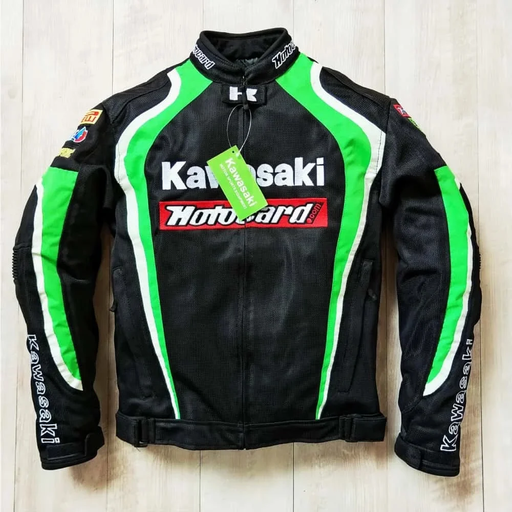Novo conjunto de motociclismo Kawasaki para off-road, jaqueta de corrida, jaqueta à prova de vento e quente, conjunto de ciclismo para todas as estações.
