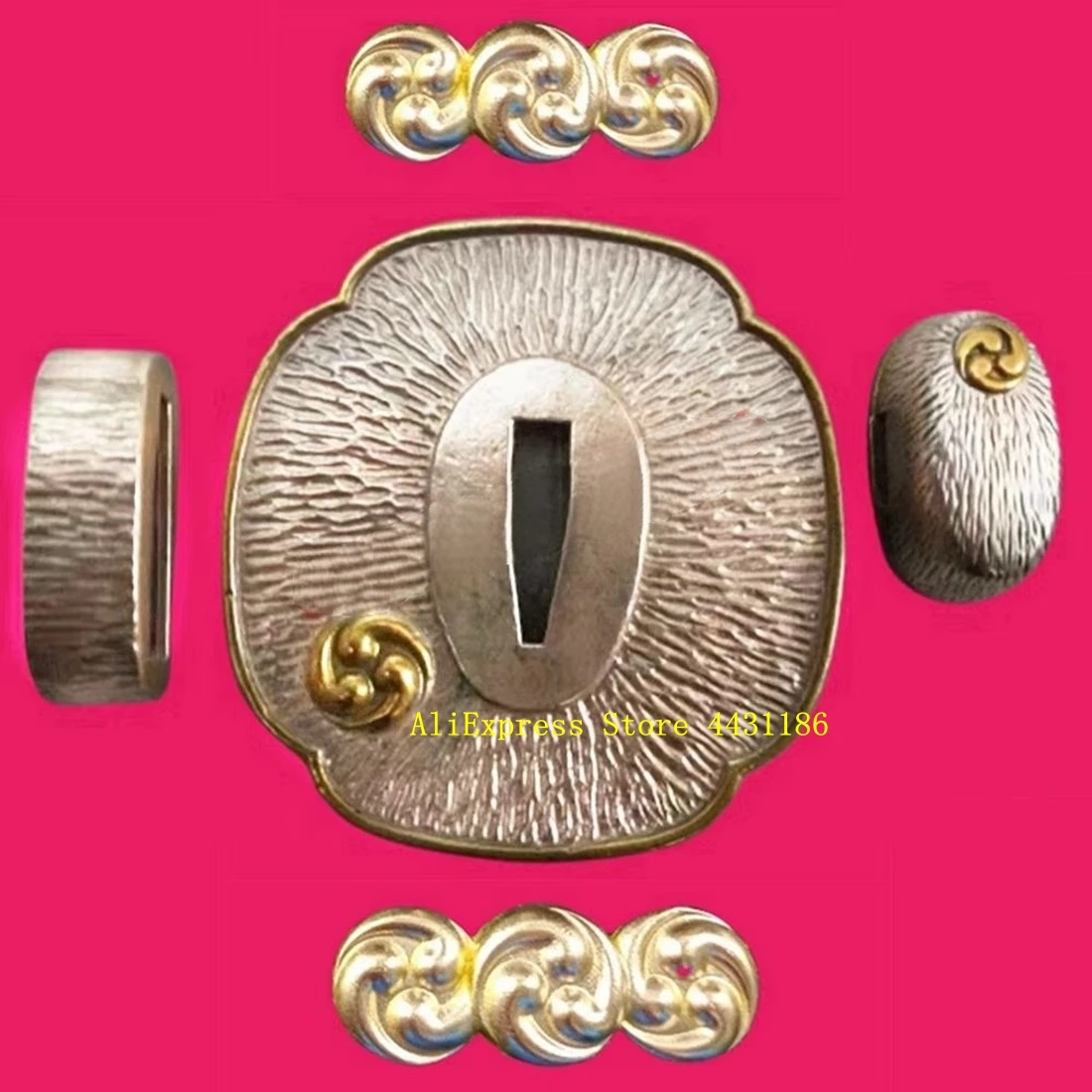 Um conjunto prateado tsuba cobre guarda menuki fuchi kashira para katana/wakizashi/tanto espada samurai japonês acessórios de metal agradáveis
