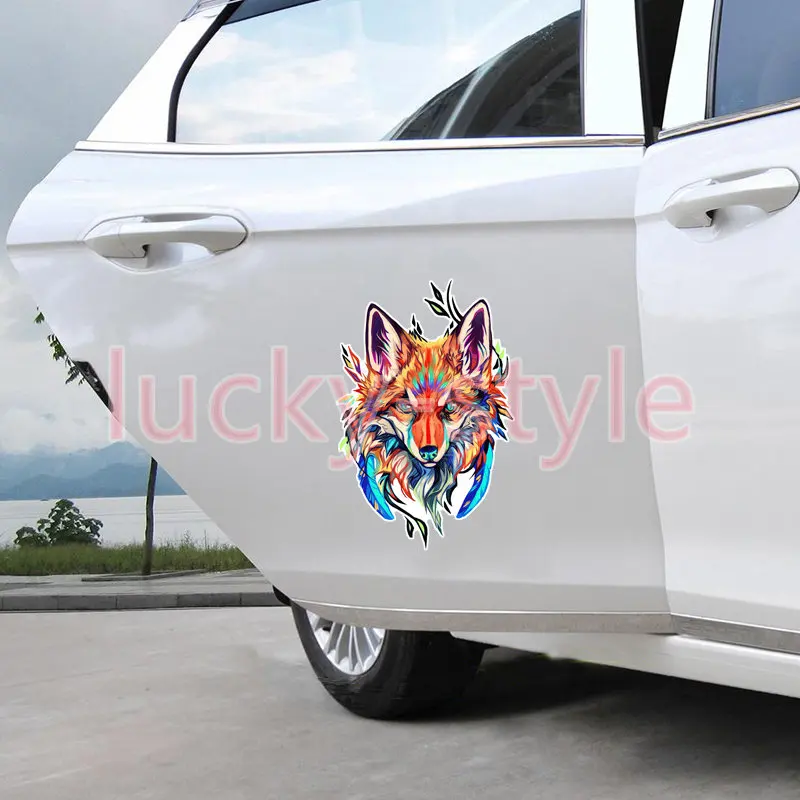 Interesting Colorful DIY Painted Fox Head Car Sticker Personalized Car Window Boot Vinyl Decal Waterproof Car Accessories