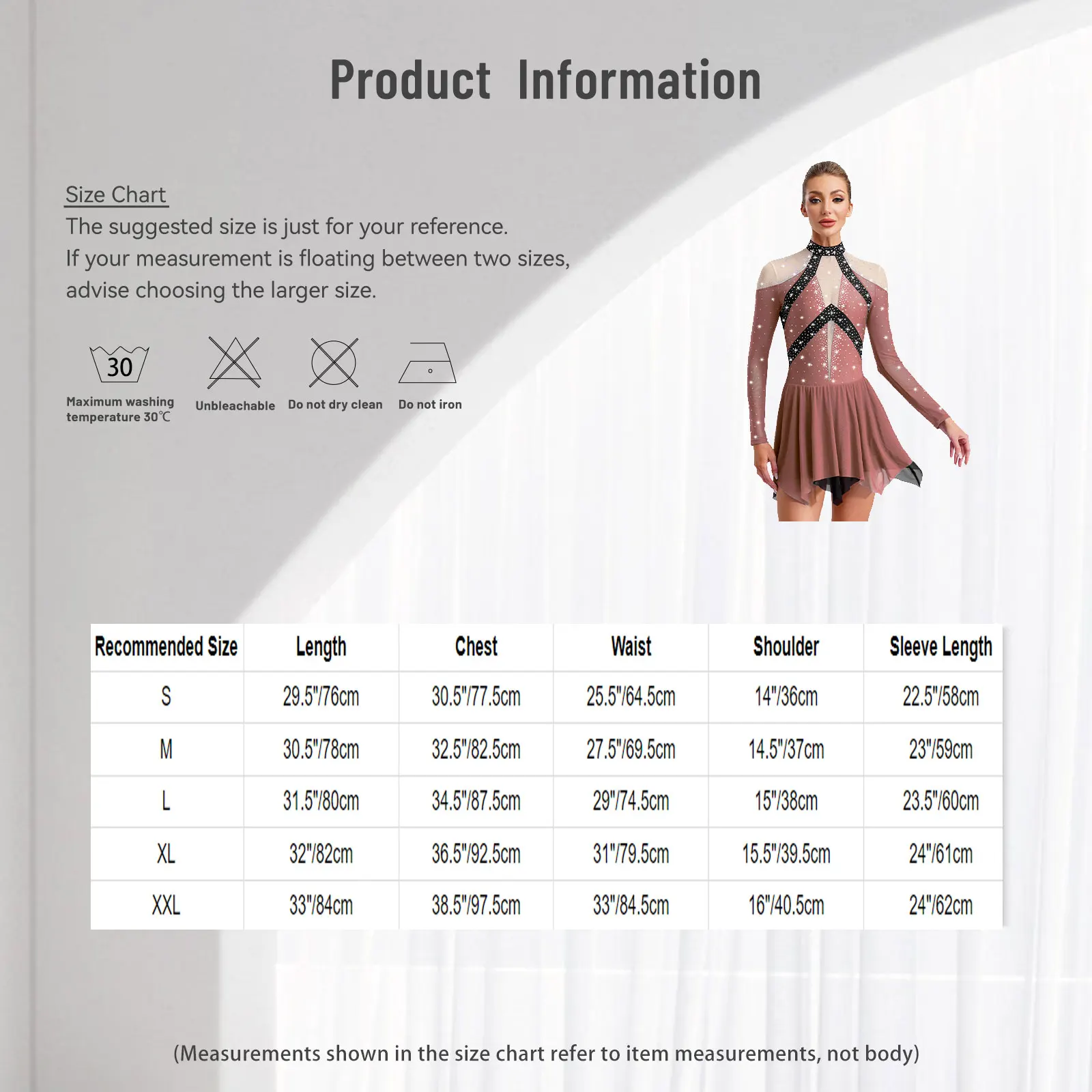 ชุดเต้นรำลีริคอลสำหรับผู้หญิง ผ้าตาข่ายโปร่ง แขนยาว ประดับด้วยกลิตเตอร์และคริสตัล ชายกระโปรงไม่สมมาตร เหมาะสำหรับการแสดงฟิกเกอร์สเก็ต