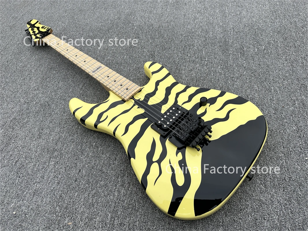 Hand Paint LTD GL-200MT George Lynch Tiger Stripe Yellow Electric Guitar Floyd Rose Tremolo Bridge, Black Hardware