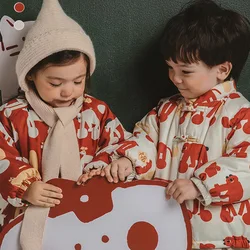 Boys Girls Winter Cotton Padded Jacket New Year's Velvet Clothes Baby Fleece Lined Coat Kids Christmas Tops Outerwear 1-7T
