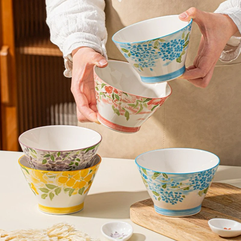 

Janpanese Style Creative Ceramic Rice Bowl Colored Noodle Soup Salad Bowl Fruit Yogurt Salad Bowl Household Kitchen Tableware