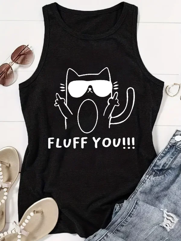 Cut Cartoon Funny A Cat in The Sunglasses Print Female Tanks New Hot Sale Trend Summer Casual Women Shirt Stylish Girl Tops