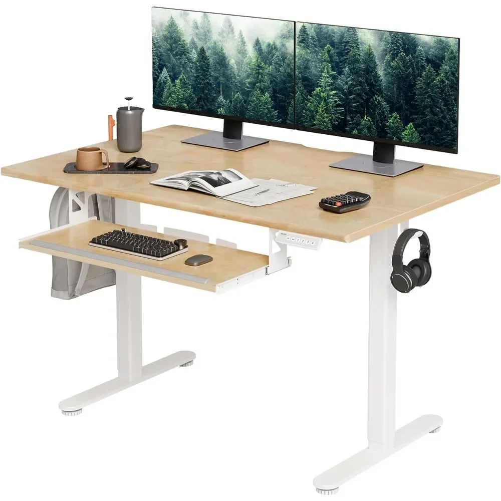 

Electric Standing Desk, Solid Wood Adjustable Desk with Keyboard Tray, 48×24 Inch Stand up Home Office Desk