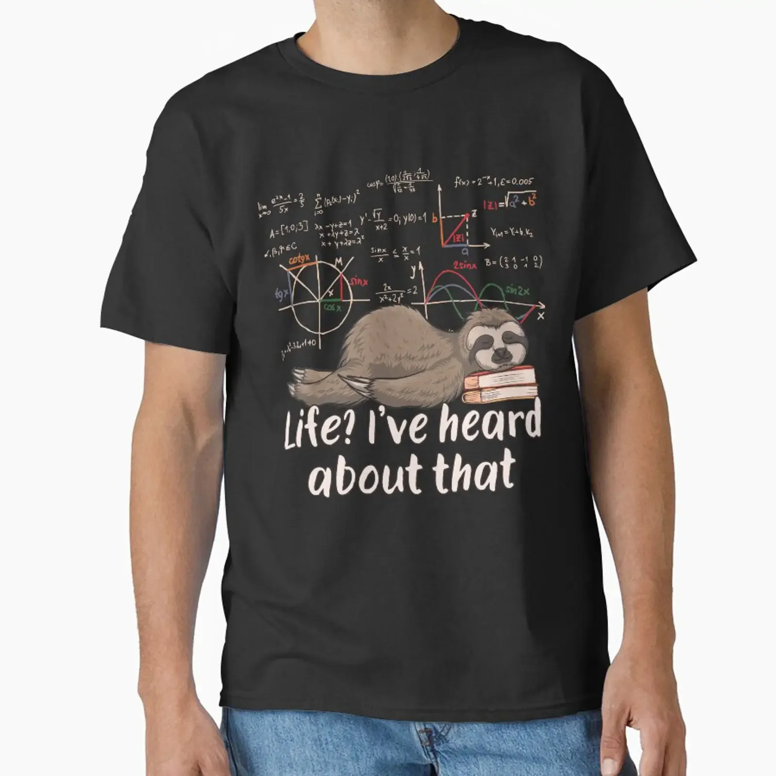 Mathematician Sloth Cartoon Math Classic T Shirt vintage Washed fashion Soft Top For Everyday Wear homme Stylish