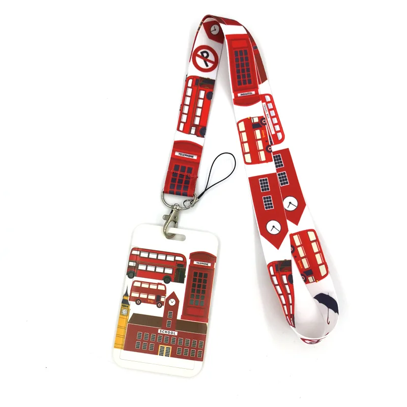 England British bus Lanyard Credit Card ID Holder Bag Student Women Travel Card Cover Badge Car Keychain Gifts Accessories