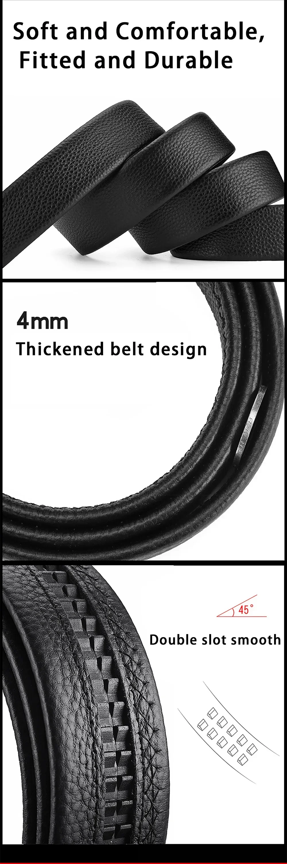 2Pcs 3.5cm 1.37inch Soft PU Leather Belt Body, No Buckle Replacement Strap for Men, Black Width Waistband for Automatic Buckle