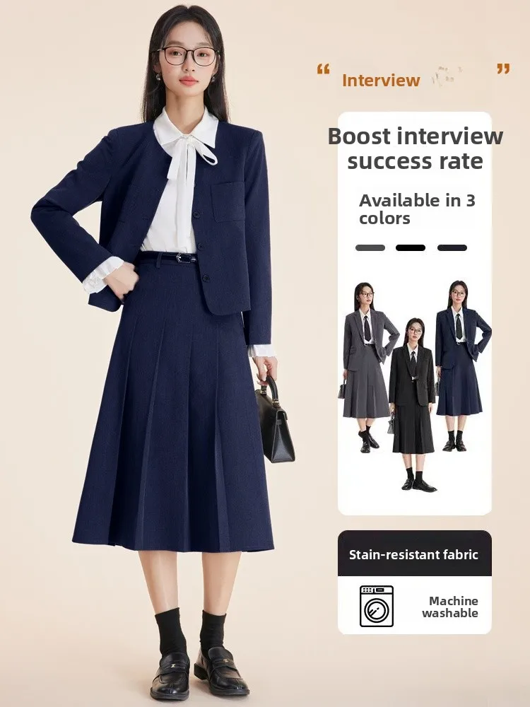Cobalt Blue Professional Suit Set for Women Interview Wardrobe Career Women's Fashion Button Pocket Long Sleeve  Color