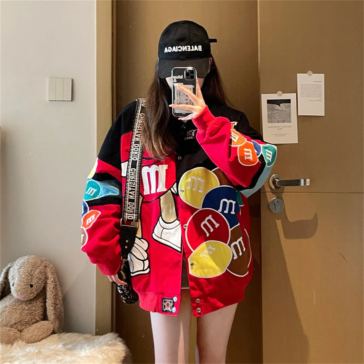 

Autumn Winter Couple Wear Hip-Hop Embroidered Jacket Loose Stand-Up Collar Motorcycle Baseball Uniform Casual Bomber Jackets