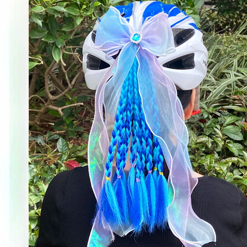 Motorcycle Helmet Bow Veil Bicycle Helmets Wedding Dress Scooter Helmet Braid Wig Helmet Decoration