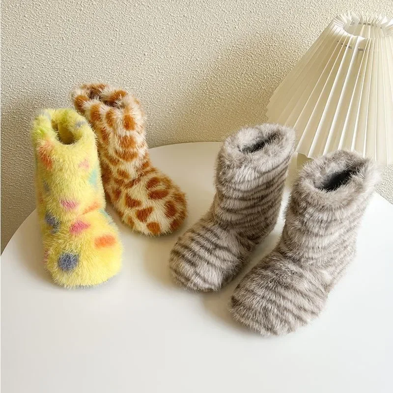 

Нечеткие плюшевые зимние сапоги для мальчиков и девочек, новые зимние теплые короткие хлопковые сапоги, милая обувь на флисовой подкладке