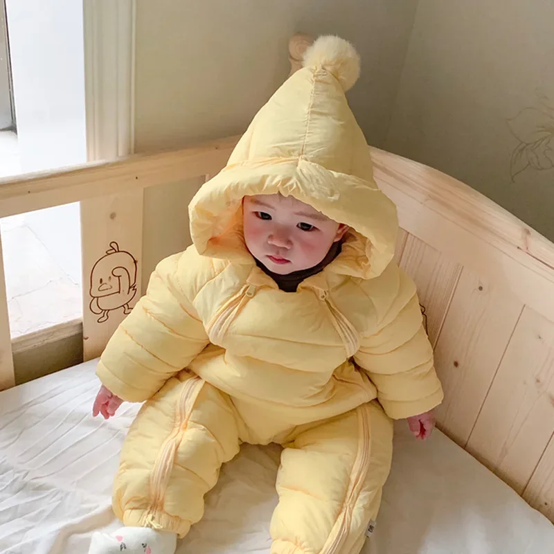 2023 Newborn Baby Jumpsuit Hooded Plus Velvet Warm Baby Boys Snowsuit Toddler Snow Suit Baby Girl Cotton Overalls Rompers