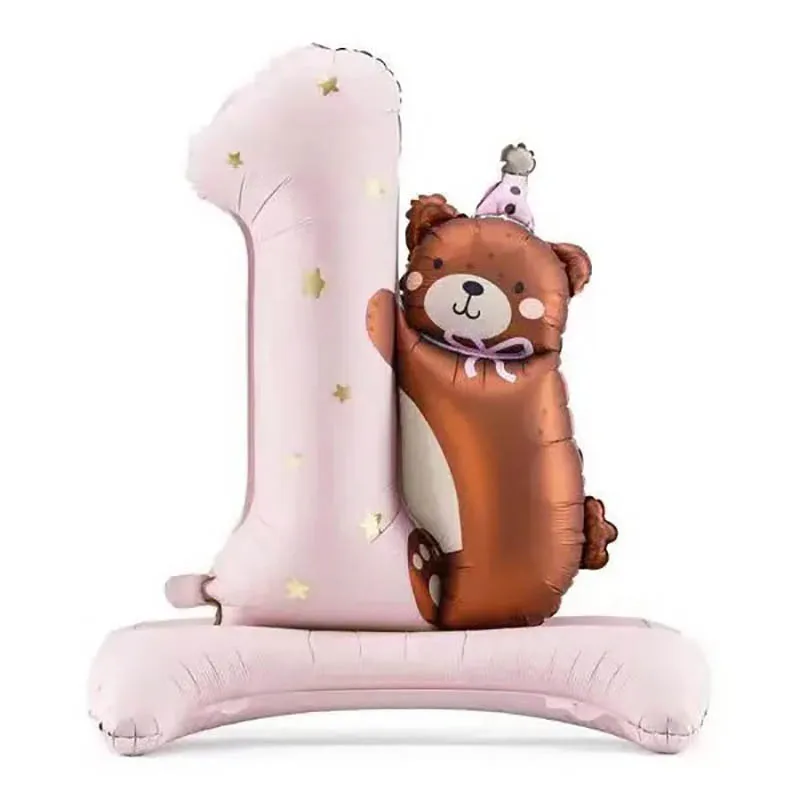 بالون كرتوني قائم على شكل دب بعمر سنة واحدة للأطفال وحفلات أعياد ميلاد الأطفال وحفلات أعياد الميلاد ومستلزمات تزيين فيلم الألومنيوم #2