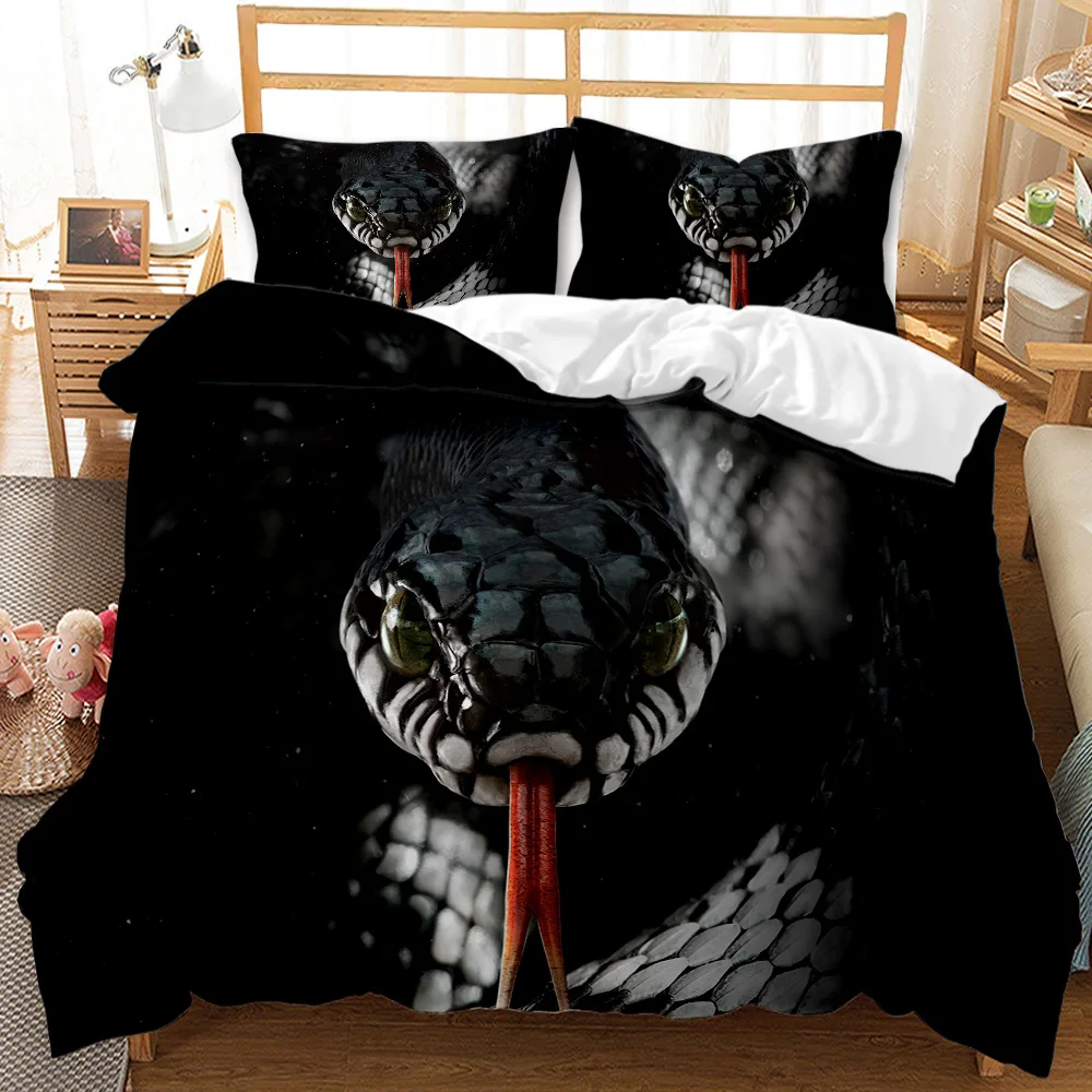 3D Snake Comforter Cover Set Kids Boys Girl Teens Red Snake Duvet Cover 3D Reptile Bedding Set Wild Animal Polyester Quilt Cover