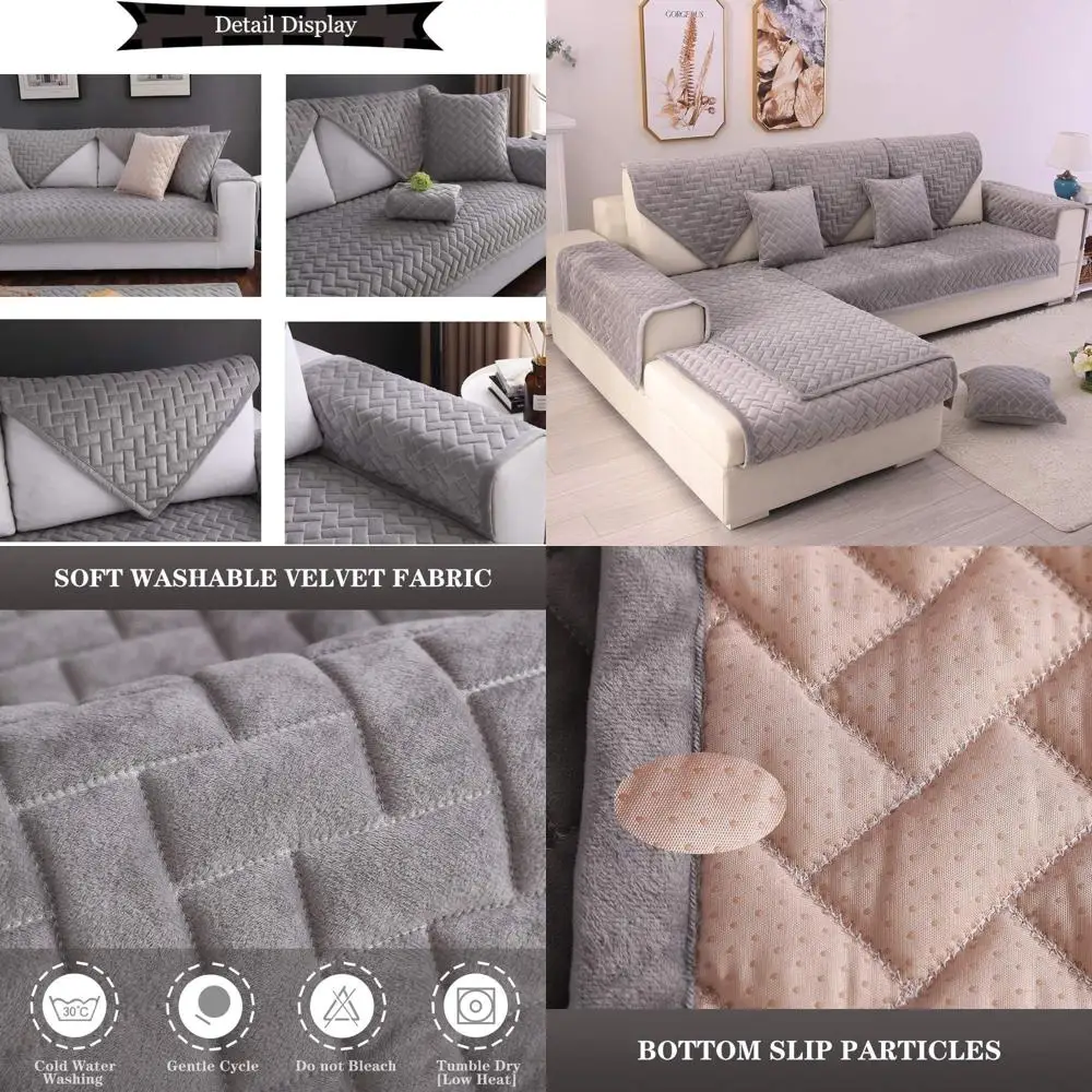 

Pet-Friendly Light Grey Sofa Slipcover, Anti-Slip, 36x94, for Sectional Couches