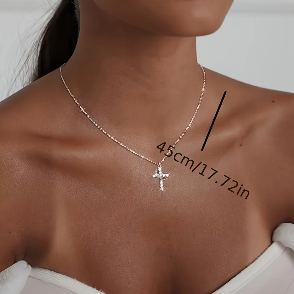 تاج من الفضة الإسترليني S925 وقلادة متقاطعة، قلادة أنيقة وأنيقة للنساء، مثالية للارتداء اليومي. #4