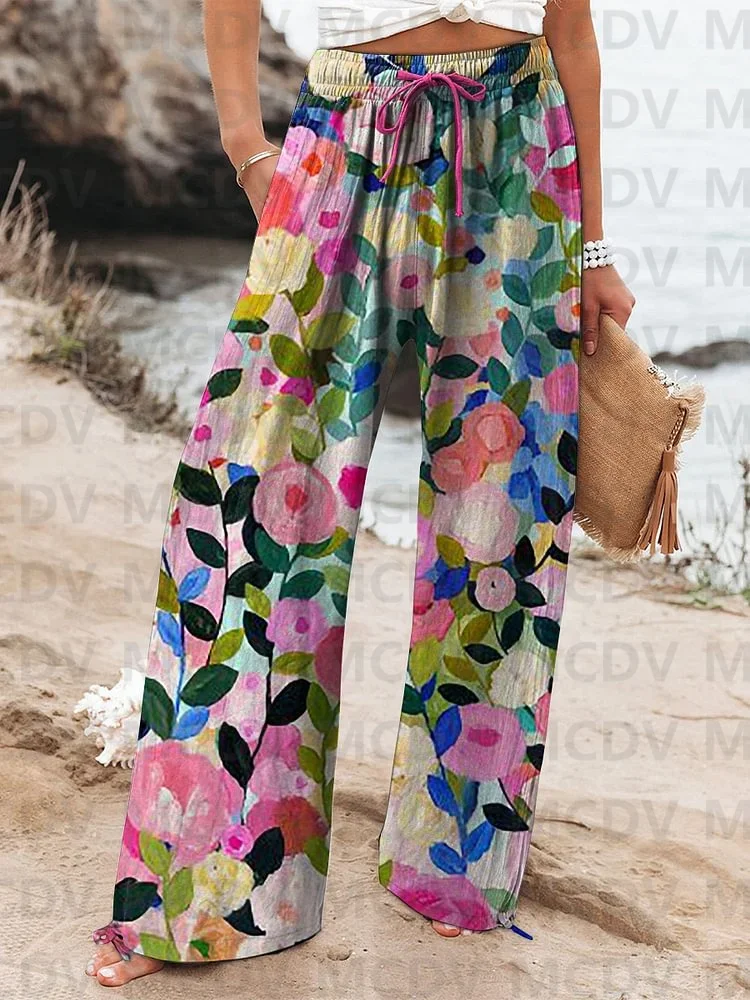 

Colorful Spring Floral Garden Printed Women's And Linen Casual Pants 3D Printed Women's Casual Pants