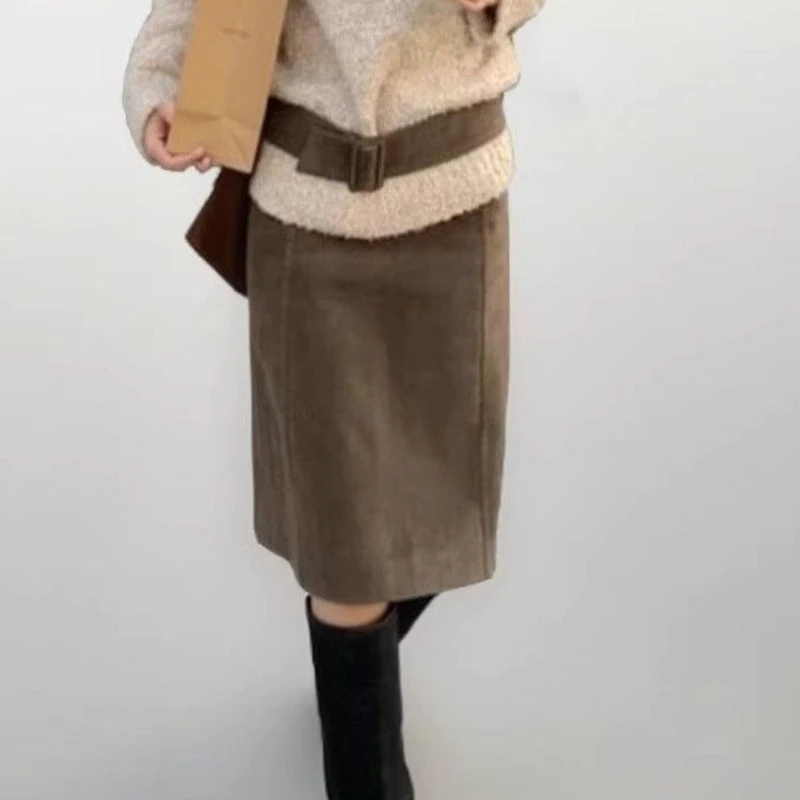 Deeptown Vintage Short Skirt Women Elegant Brown Harajuku Office Lady Wrap Skirt Y2k Sexy Retro Autumn Winter A-line Mini Skirts