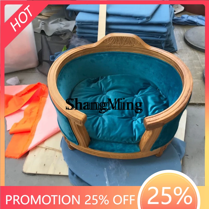 

FG household simple solid wood carving flower kennel cat nest pet sofa pet bed