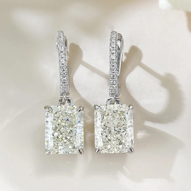 2023 New S925 Silver Imported High Carbon Diamond 8 * 10mm G Color Diamond Earrings for Women