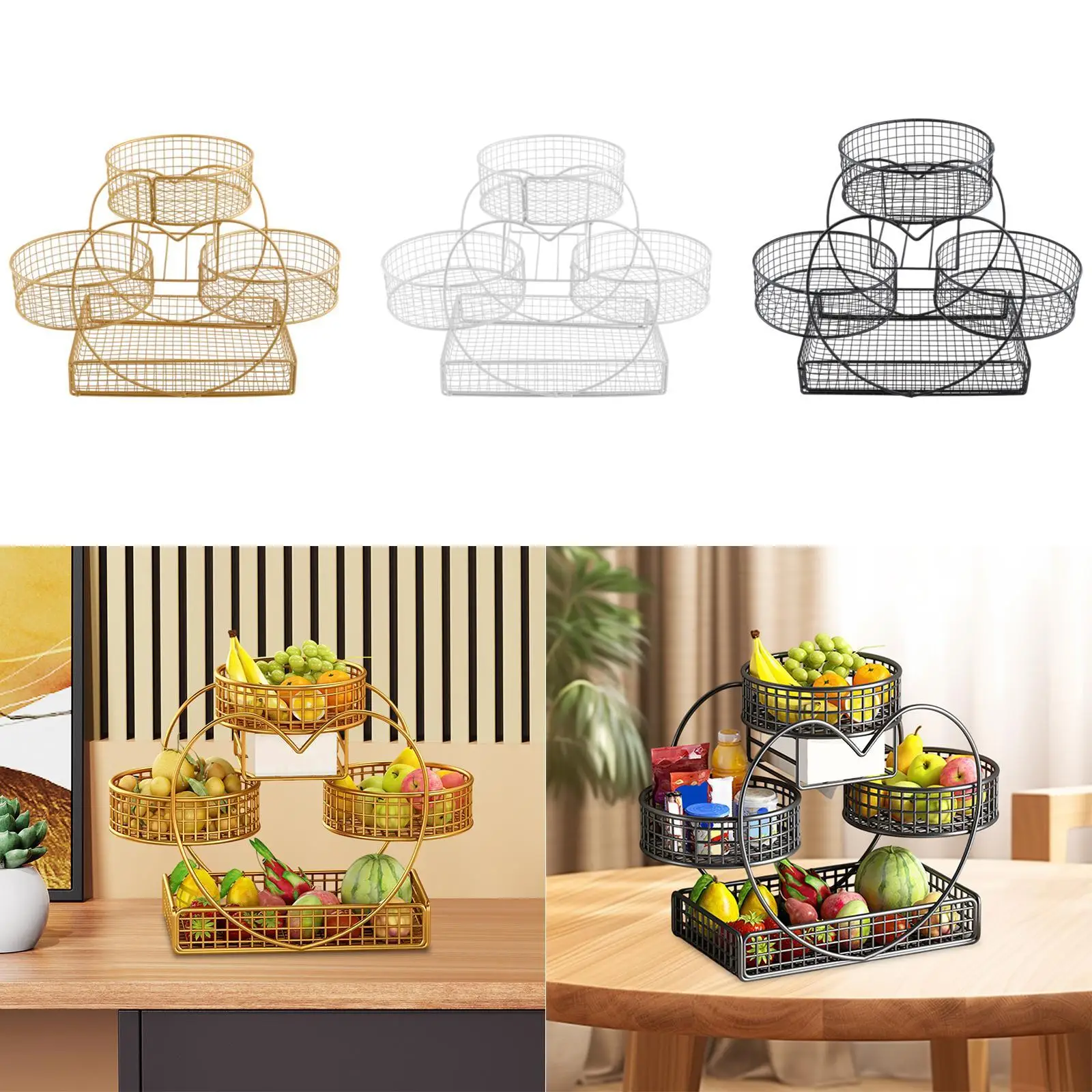 

Fruit Basket Fruit Holder Multiuse with Shelf for Paper Towels Iron Mesh Fruits