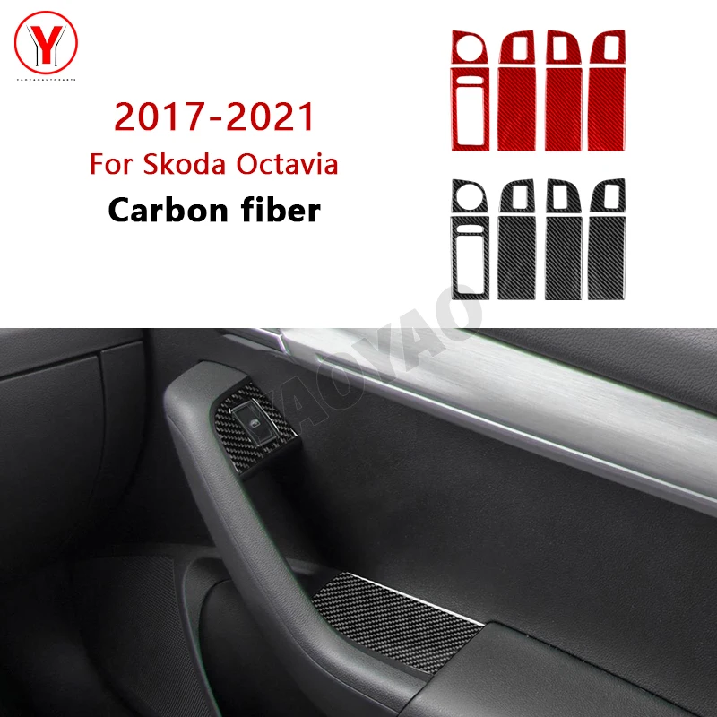 

Car Window Lifting Switch Panel Trim Sticker Decorative Carbon Fiber For Skoda Octavia 2017 2018 2019 2020 2021