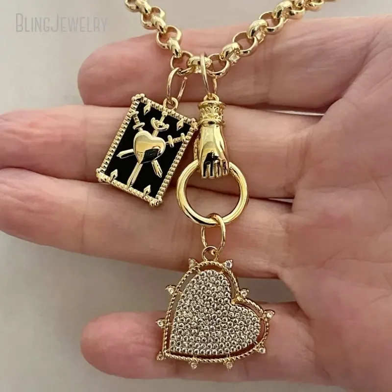 10pcs Belcher Rolo Chain CZ Heart Charm Coat of Arm Lobster Closure Custom Jewelry Collar Women Jewelry