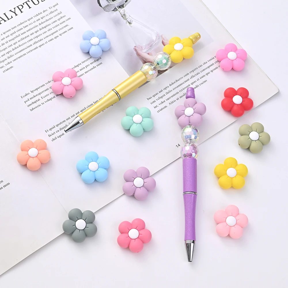 10Pcs Flower Shape Silicone Beads Focal Spacer Beads For Jewelry Making KeyChain Necklace Bracelet DIY Handmade Accessories