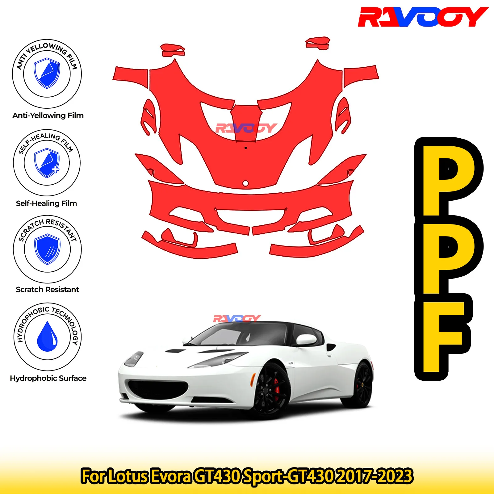 

For Lotus Evora GT430 Sport-GT430 2017-2023 Glossy Matte Black Precut front PPF Kit Paint Protection Film