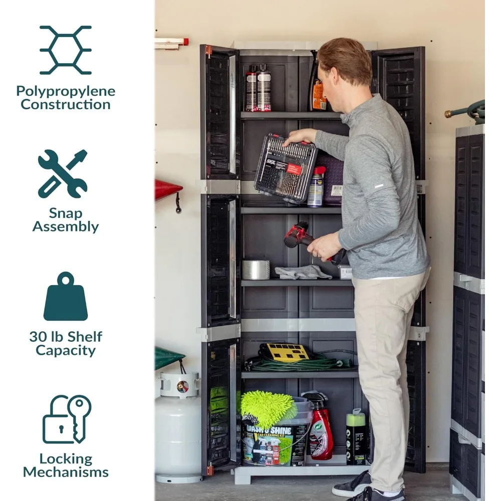 ตู้เก็บของแบบมีชั้นวางปรับระดับได้พร้อมกุญแจล็อค - สูง 72 นิ้ว สำหรับใช้ในบ้าน สำนักงาน หรือโรงรถ
