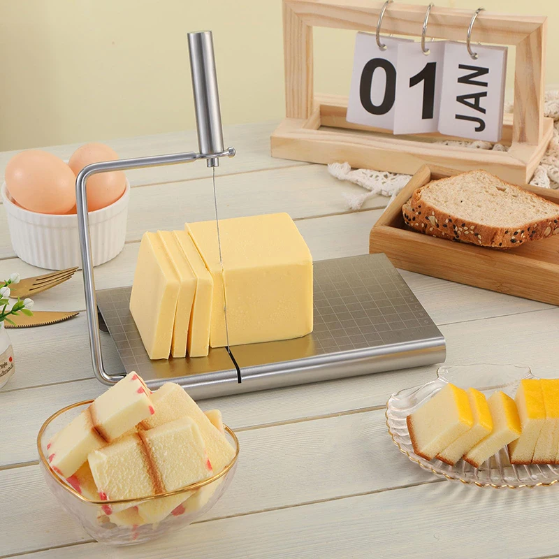 Rebanador de queso de acero inoxidable con cortador de alambre de repuesto, cuchillo para cortar salchichas y jamón, accesorios de cocina, herramientas