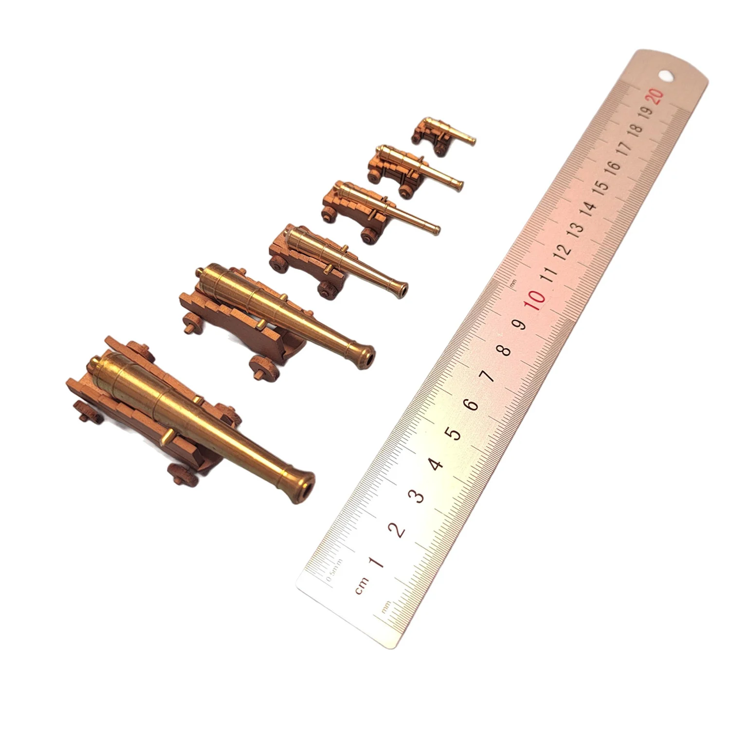 Cañón de cubierta de madera de pera, accesorios de modelo de barco, cañón de latón CNC + carro de madera de pera, 1 Juego