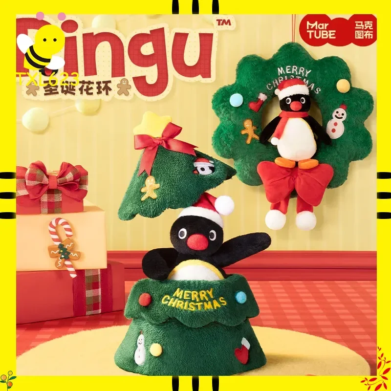 

32 см Pingu аниме мультфильм Рождественский венок плюшевая игрушка мягкие игрушки Декор семейной комнаты идеальный рождественский подарок