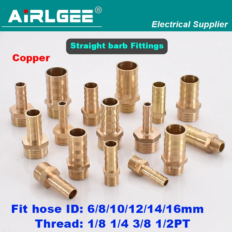 1PC Brass Straight Barb Fittings 6/8/10/12/14/16mm Water Hose 1/8