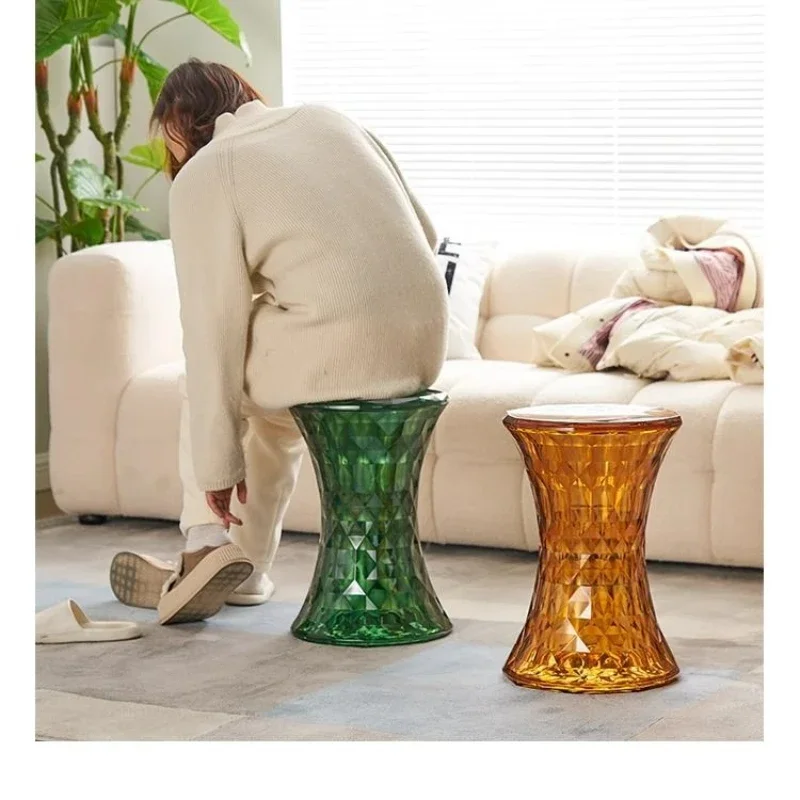 

Creative Crystal Stool Nordic Simple Color Transparent Stool Bathroom Home Shoes Changing Stools Low Ottomans Home Furniture