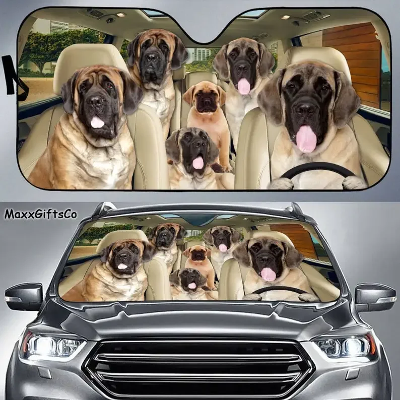 English Mastiff Car Sun Shade, English Mastiff Windshield, Dogs Family Sunshade Mastiff Car Accessories Mastif