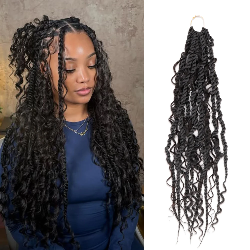 10 Paquetes de Cabello Sintético para Trenzas Passion Twist, 24 Mechones con Puntas Rizadas para Peinados Rápidos