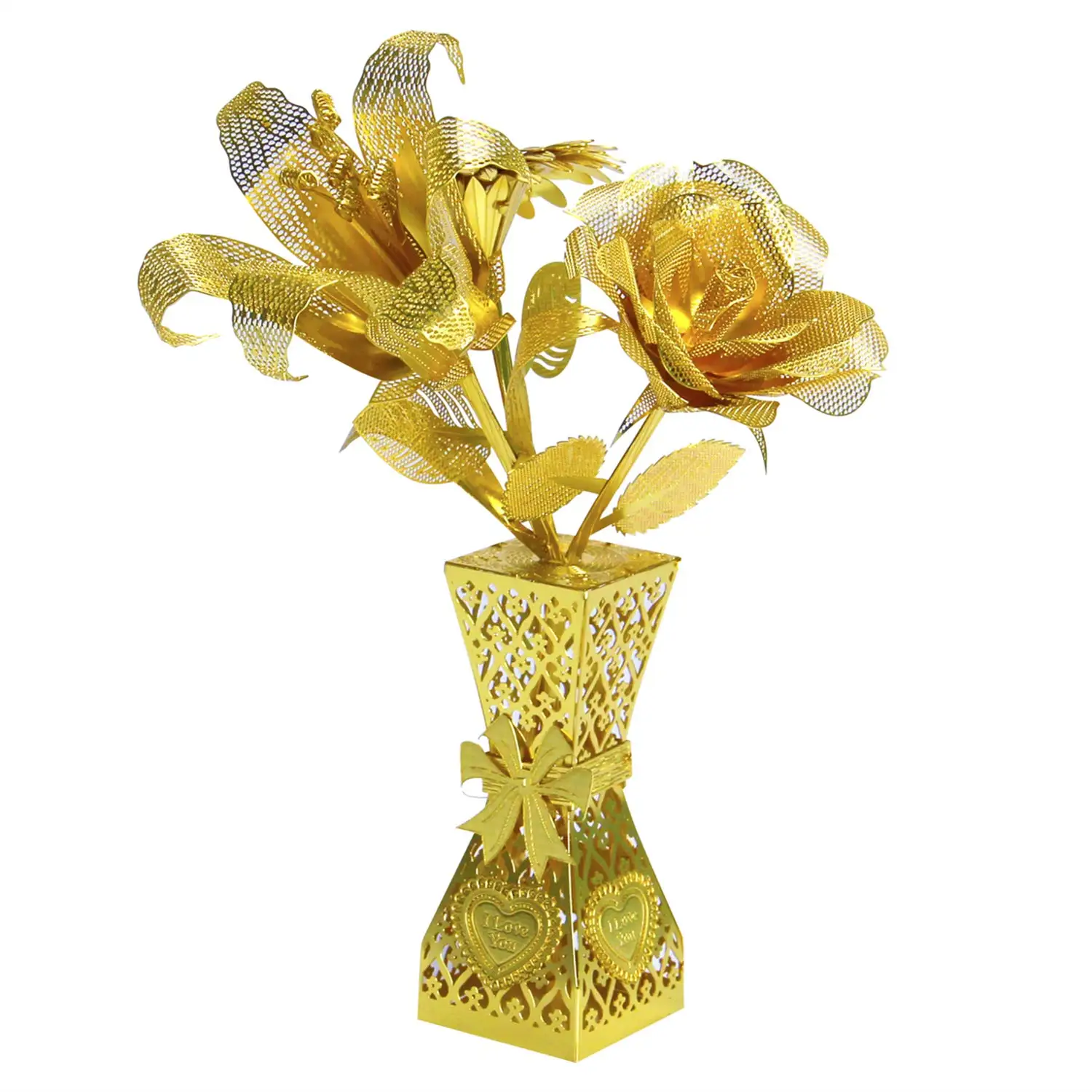 Microworld 3D Metal Puzzle Romantic Golden Flower Metal Models Kits 3D DIY Puzzle for Adults Beginner Assembly Puzzle Gift