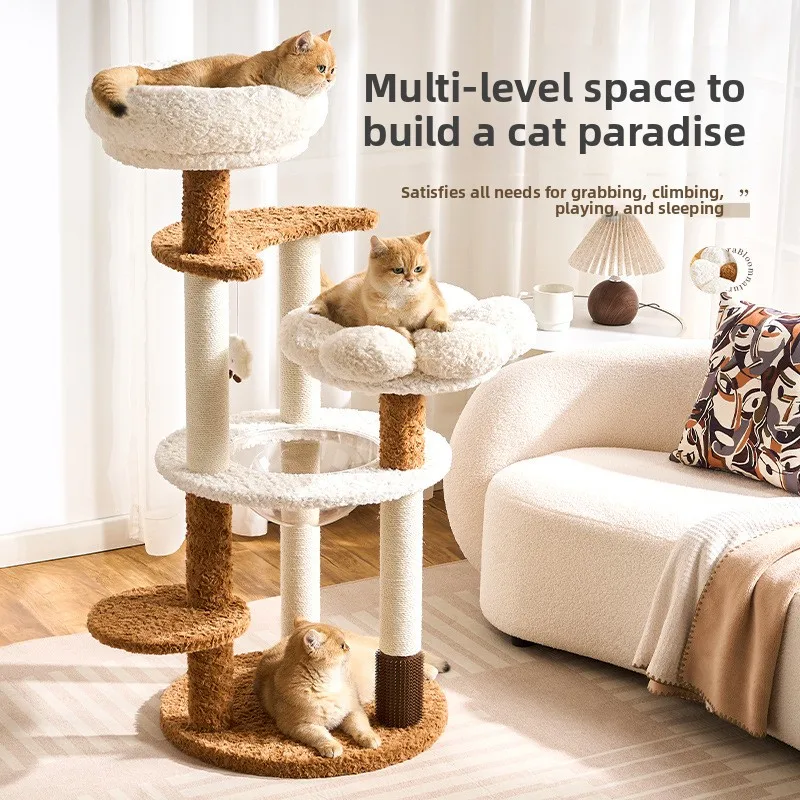 Cat Climbing Frame Cat Tree All-in-one Home Small Apartment Space-Saving 4-Level Wood Shelf Jumping Platform Carton
