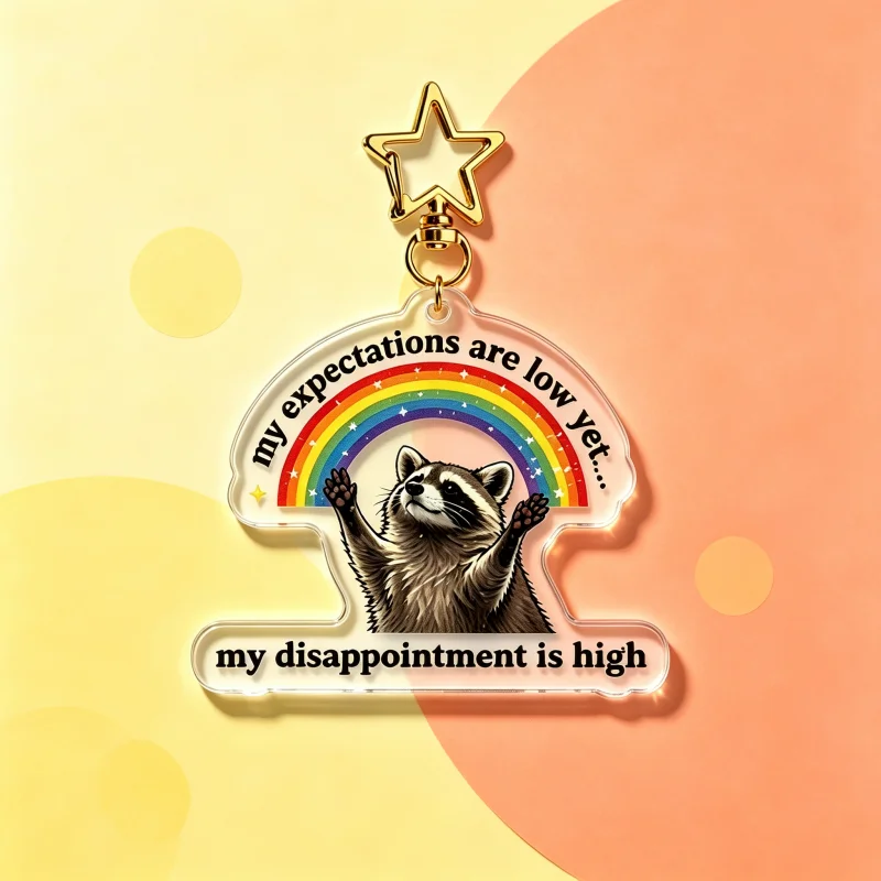Raccoon Acrylic Keychain My Expectations Were Low Yet My Disappointment Runs High Funny Quote Keyring Bag Charm Creative Gift