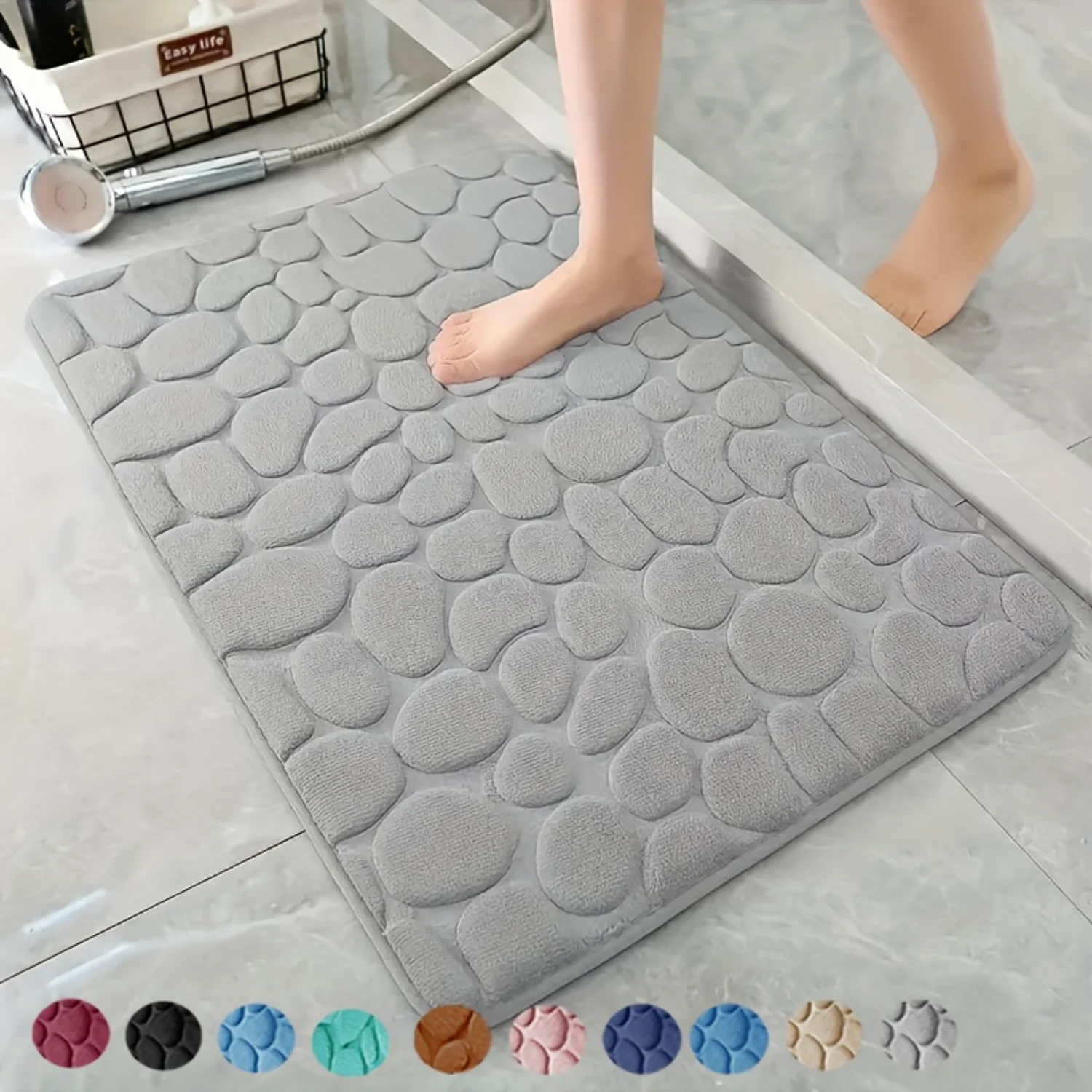 1pc Quick-Drying Memory Foam Bath Mat With Non-Slip Backing, Soft & Comfortable Shower Room Carpet, Machine Washable Bathroom Ac