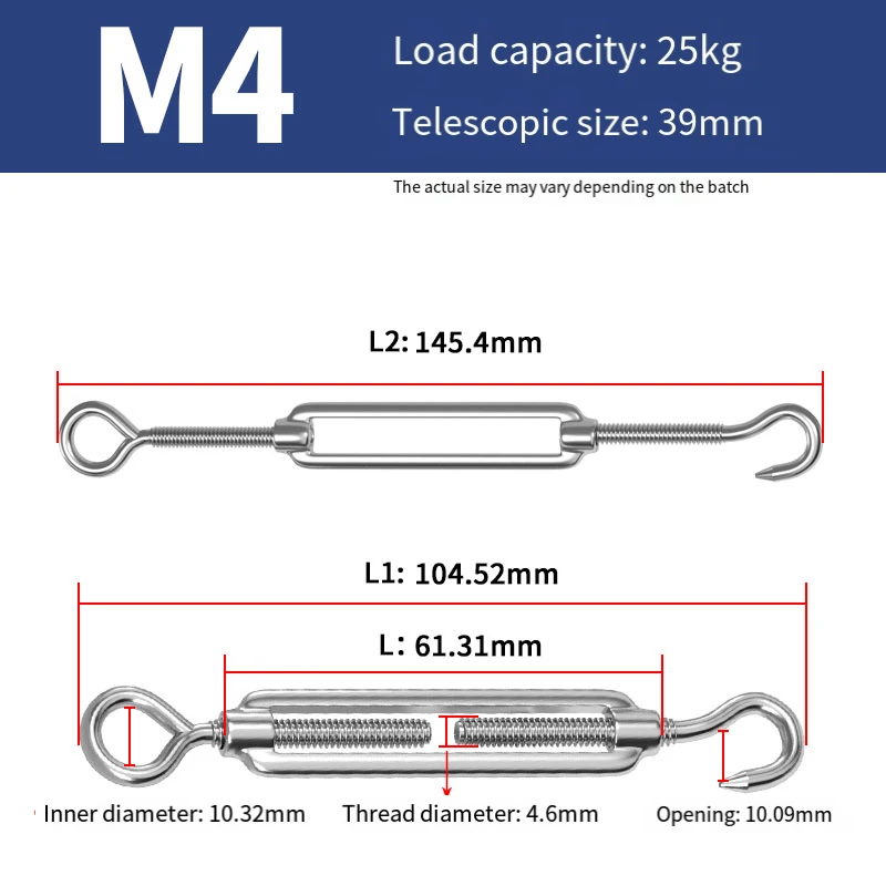 316 Stainless Steel Flower Basket Screw M4 M5 M6 M8 M10-M20 Rotate Chain Wire Rope Tensioner Bloom Bolt Tension Turnbuckle 1Pcs