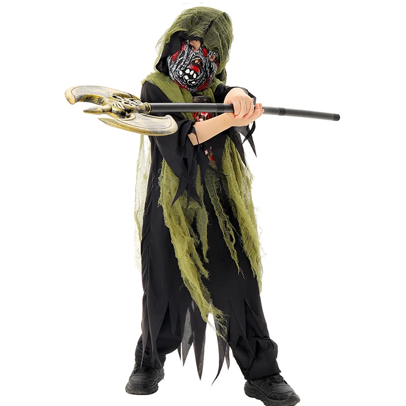 

2025 New Arrival Horror Boys Bleeding Skull Grim Reaper Ghost Halloween Fancy Dress Child Swamp Zombie Costume