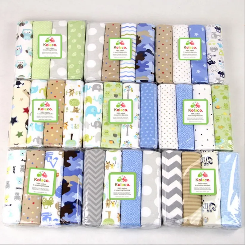 4pcs bed sheet wrapped blanket  Cotton flannel baby blanket newborn swaddle blanket printed single layer