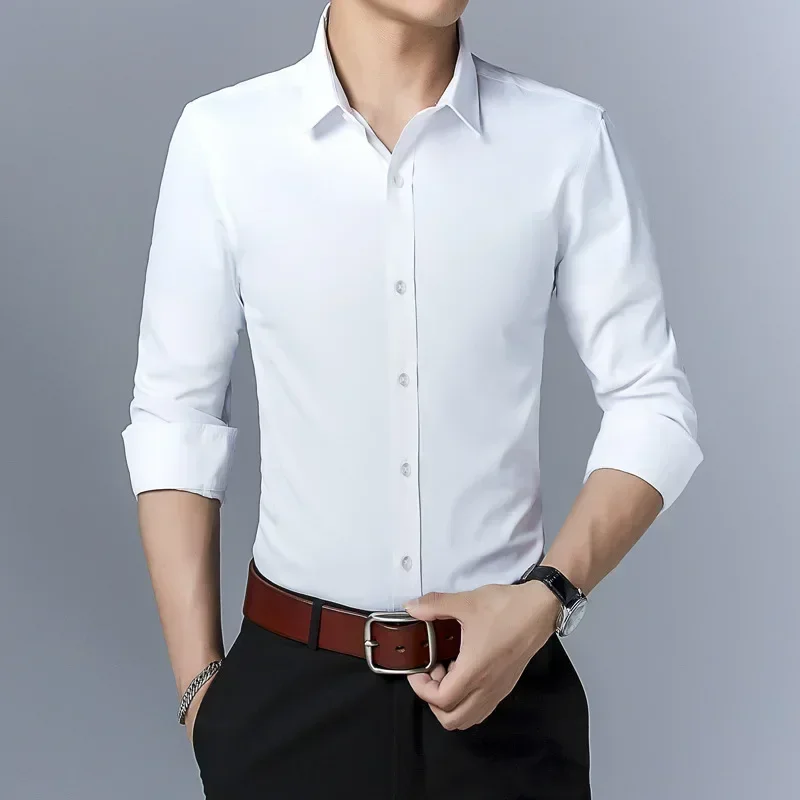 Men's Formal Long Sleeve Shirts Solid Korean Business Luxury Dress Shirts Casual Social Basic Shirts for Men Plus Size 7XL