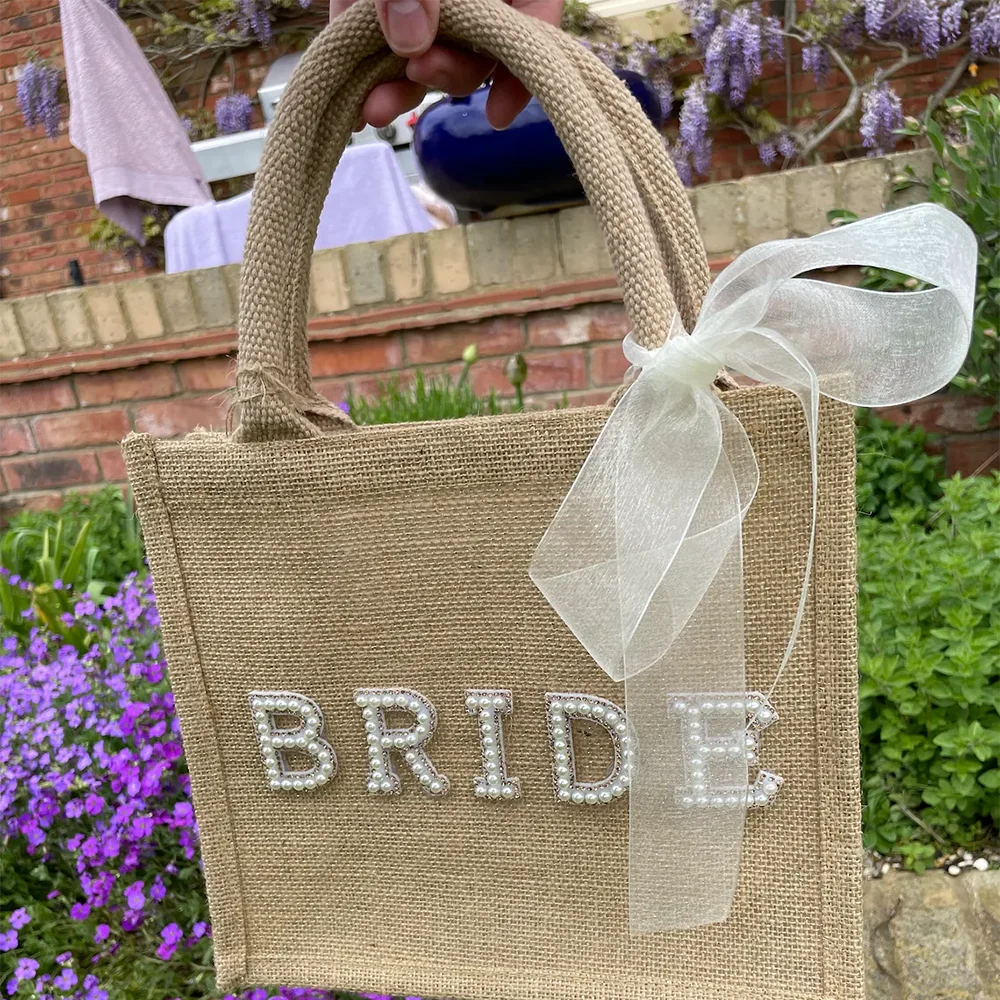 1 pcs Bride Bag Wedding engagement Jute Beach Hen Party Glitter for decor party supplies favors gift bridal shower accessories