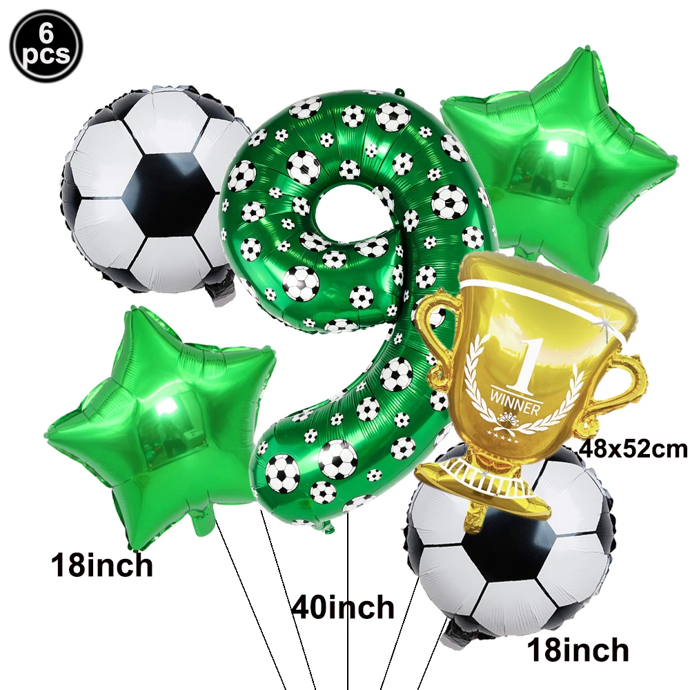 Fußball-Thema Geburtstagsdeko Ballonset Fußball-Trophäe Folienballon Grüner Fußball-Druck Nummer 0123456789 Ballon Jungen-Geschenk ﻿ – Detail 1